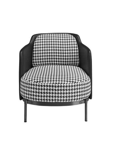 Sillón tela blanca y negra y polipiel negro