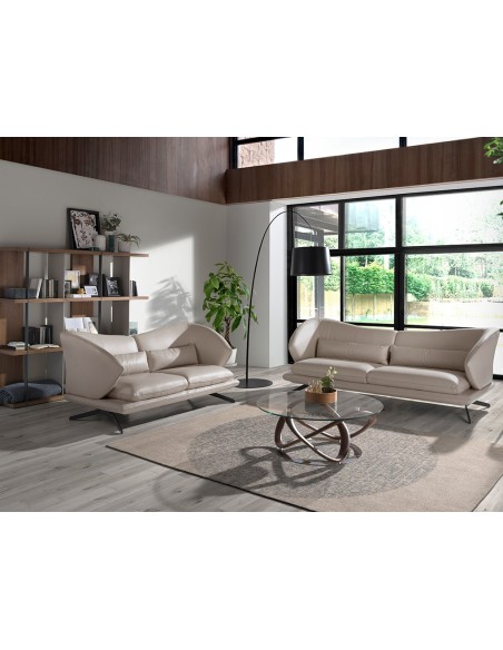 Sofá 3 plazas piel gris taupe