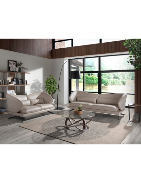 Sofá 3 plazas piel gris taupe