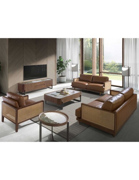 Sofá 3 plazas piel marrón